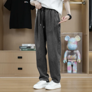 กางเกงยีนส์ทรงตรงสำหรับผู้ชาย ทรงหลวม ทรงหลวม ทรงหลวม กางเกงยีนส์ทรงหลวม เอวยางยืด กางเกงยีนส์ทรงหลวม