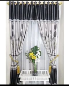 Gorden/hordeng pintu dan jendela minimalis model poni tempel bahan bleckout bludru motif bunga