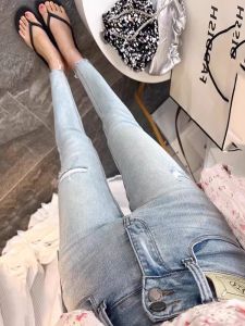High Waist Slim Fit Jeans Womens Fashionable Spring Thin Nine Points Denim Pants Trousers Casual High Waist Skinny Jeans
