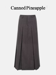 Korean Style High Waist A-Line Slit Midi Skirt Womens Suit Pleated Skirts College Style Slimming Autumn Fashion Streetwear