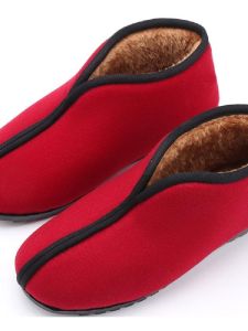 Handmade Old Style Cotton Shoes Womens Winter Home Outdoor Wear Two-Piece Velvet Surface Beijing Traditional Cloth Warm Shoes Anti-Slip Black Bottom