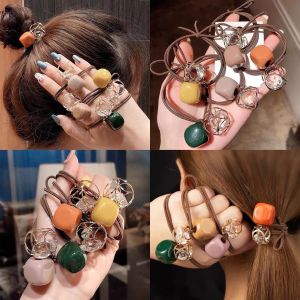 Headband Hair Rope Simple Hair Tie Hair Rope Colorful Balls Pendant Pearl Flowers Women Hair Bands Elastic Rubber Bands