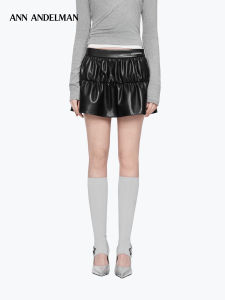 ANN ANDELMAN | Black Vintage Eco Leather Flared Mini Skirt