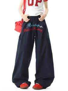 Quần Ống Rộng Thêu Chữ Mỹ Cho Nam Mùa Hè Rộng Rãi Hiphop Xếp Ly Nhanh Khô Chống Nắng Quần Dài Thường Ngày