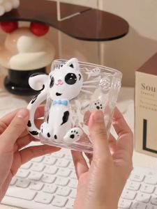 ☕☕แก้วน้ำ300ml แก้วมีหูลายแมว แก้วแมวการ์ตูน แก้วน้ำมีหูจับ แก้วกาแฟหูจับหางแมว🐈😺