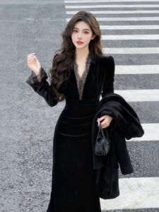 CHANGTONG | Audrey Style Velvet Dress Slim Fit