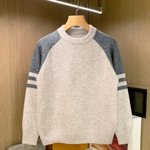 Áo Len Cổ Tròn Phong Cách Mỹ Cổ Điển Ấm Áp Cho Nam Áo Len Dệt Kim Màu Khối Thời Trang Thường Ngày Mùa Đông Dài Tay