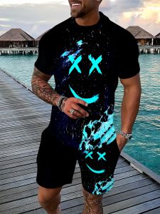 The 2025 summer new mens suit with smiling face print is comfortable soft breathable lightweight quick-drying and sweat-abs