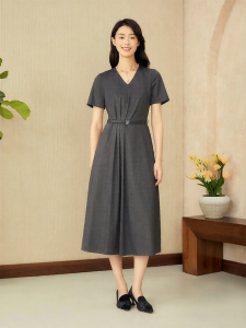 Summer French Commuter V-neck Waist-hugging Dress