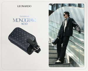 [Mua 3 giảm 10%] Leonardo Túi Dopp Kit Monogram Neo Nam Đựng Đồ Cá Nhân Da Microfiber Cao Cấp Họa Tiết LEO In Sắc Nét