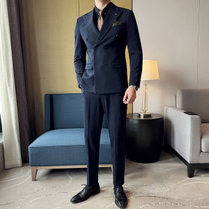 Lexiao | Double Breasted Striped Mens Suit Set