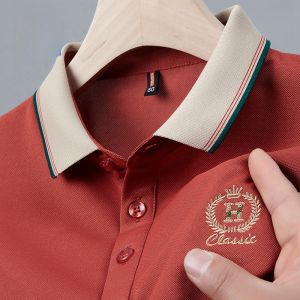 ROMON | Lormen Mens Pure Cotton Short Sleeve Polo Shirt Summer Thin Casual Collar T-Shirt Ice Silk Mens Fashion Urban Style Top