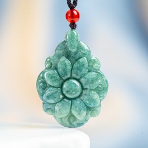 ดอกไม้หยกธรรมชาติสีเขียว TIMESWIND สร้อยคอพร้อมจี้ผู้หญิงที่มีใบรับรอง