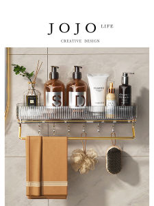 No-Drill Bathroom Towel Rack Wall Mounted Storage Shelf Toilet Paper Holder Organizer Plastic Surface Finish Home Decor Accessories