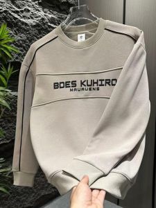 Retro American round Neck Sweatshirt Mens Autumn Winter New Fashion Loose Casual Fleece Lined Base Shirt for Youth