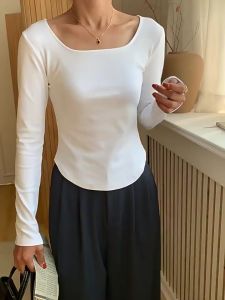 Ninabobo SL021 Atasan Wanita Fashion Lengan Panjang Kaos Polos Square Neck