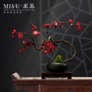 Chinese Zen Emulational Plum Fake Flower Floriculture Set Tea Table Living Room Study Ceramic Vase Flower Decoration Ornaments