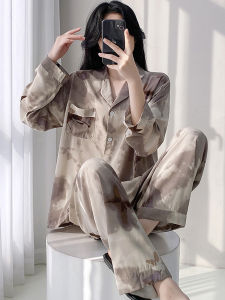 2025 New Womens Long Sleeve Silk Home Clothes Set Anti-Bulge Comfortable Spring Autumn Seasonal Print Sleepwear Home Sweet Style