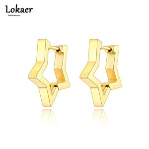 Lokaer แฟชั่นไทเทเนียมสแตนเลสสตีล Hoop ต่างหูโบฮีเมียเรขาคณิต Star ต่างหูผู้หญิงьPendientes E22013