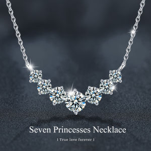 [Diamond 100%] Trumium✨S925 sterling silver smiling seven princess necklace versatile moissanite pendant female ins simple clavicle chain high-grade temperament jewelry