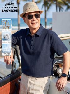 LAOYECHE | Linen New Chinese Style Short Sleeve Polo Shirt for Middle-aged and Elderly Men