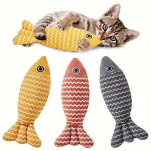 Simulated fish cat toy filled with catnip tear resistant and wear-resistant canvas material suitable for indoor play by cats