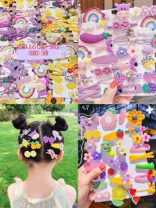 Set Kẹp Nơ Tóc 14 Món Cầu Vồng Quà Tặng Lung Linh Kute Đáng Yêu Cho Bé Gái