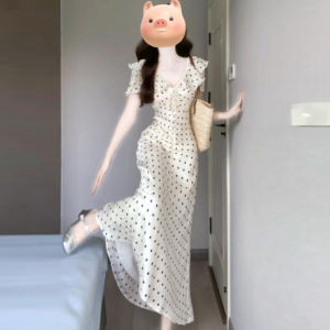 CHANGTONG | Dotted Elegant Dress Waist Shaping Long