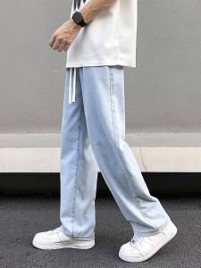 Loose Straight Leg Mens Jeans High Street Style Autumn Winter Casual Nine-Piece Wide Leg Pants Trendy Brand Casual Long Trousers