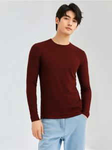 Mens Single Piece Underwear Pure Cotton Thin Warmth Base Shirt Autumn Thermal Wear Long Sleeve Knitted Fabric round Neck Pure Color
