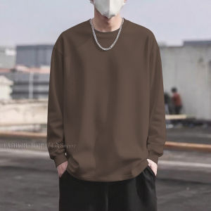 เสื้อยืดคอกลมแขนยาวผู้ชาย ผ้าฝ้ายแท้บาง เสื้อเชิ้ตแฟชั่นสำหรับวัยรุ่น ฤดูใบไม้ร่วง/ฤดูหนาว ลำลอง สีดำ แบรนด์ Super