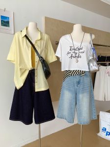 Quần Jeans Denim Ống Rộng Cạp Cao Mùa Hè Cho Nữ Quần Ống Loe Bảy Phút Thời Trang Thường Ngày Quần Dài Đến Mắt Cá Chân