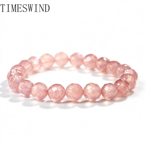 TIMESWIND Authentic Natural Crystal Strawberry Quartz Cutting Round Beads 10mm Women Shiny Bracelet for Gift with Certificate