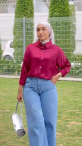 Satin Top Blouse – Loose-Fit Silk-Look Shirt Long-Sleeve Elegant Office & Evening Wear