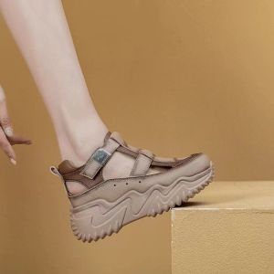 Womens Genuine Leather Hollow out Sandals Thick Bottom Breathable Outdoor Wear Summer New Style Sports Shoes Slip-On Roman Shoes