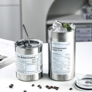 Aesthetic Stainless Steel Thermos Cup With Straw