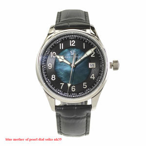 Men Automatic Mechanical Watch Nh35 Mother of Pearl Dial 3d Silver Markers Luminous Date Sapphire Crystal 10atm Water Resistant