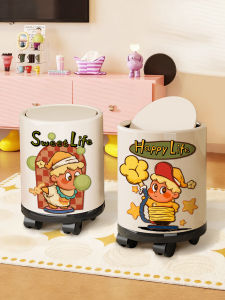 ถังขยะแบบมีล้อสำหรับใช้ในบ้าน ถังขยะแบบป้องกันกลิ่นสำหรับห้องครัวและห้องน้ำ ความจุ 2 ลิตร วัสดุถังขยะสำหรับใช้ในบ้าน