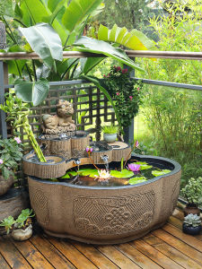 Hanyun Tang Courtyard Wealth Circular Fish Pond Waterfall Ornament Chinese Style Outdoor Recirculating Water Fountain Landscape Decoration