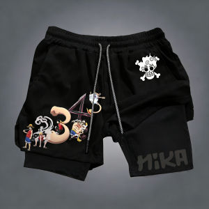 One Piece Anime Peripheral Luffy Printed Sports Double Layer Shorts 2025 American Mens Summer Loose Breathable Pants
