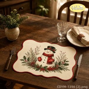 VIKAMA Giáng Sinh Người Tuyết Placemat Đen Hoa Đỏ Lớn Bàn Thảm Thẩm Mỹ Nhà Bếp Ăn Ngày Lễ Trang Trí Nhà 100% Polyester