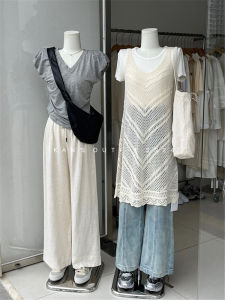 Ice Silk Hollow Knitted Cover up Dress Women Summer Thin Design Sensation Beach Vacation Skirt Strapless V Neck Sleeveless