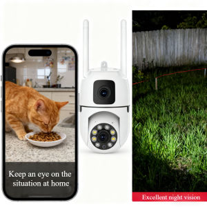 Dual-lens wireless PTZ camera with night vision and intelligent human detection functions applicable to the O-Kam Pro app