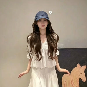 XUECAIQI | Unique Elegant White Lace V-neck Shirt and Wide Leg Pants Women Set