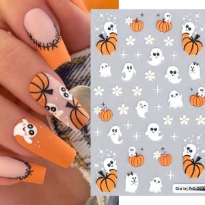 Bộ Dán Móng Tay Halloween 5D Nổi Họa Tiết Đầu Lâu Bí Ngô Ma Dơi Mạng Nhện Anime Trang Trí Móng Tay Hình Dán Trang Trí Móng