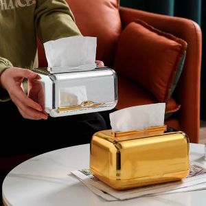 Tissue Boxes Luxury Storage Napkin Holder Kitchen Golden Tissue Box Paper Case Organizer Ornament Craft Desktop Tissue Holder