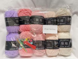 Bộ 10 Sợi Len Cotton Sữa Màu Hồng Dùng Để Móc Đan Làm Đồ Thủ Công Tự Làm Làm Áo Len Khăn - Sợi Cotton Chải Kỹ Pha Trộn