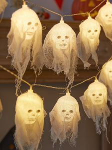 Halloween Decorative Wall Skull Gauze Hanging Flag Ribbon Hanging Flags Latte Art Holiday Atmosphere Store Ambience Light