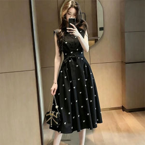 BIFEIMENG | Đầm Ôm Phong Cách Pháp In Hoa Đen Không Tay Audrey