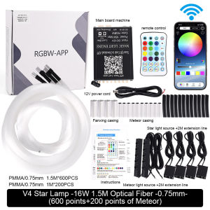 Kalada | Car Led Star Roof Bluetooth 16w Fiber Optic Ceiling Light Kit Mixed Fiber Strands RGBW Light Source Car Use Headliner Home Decor